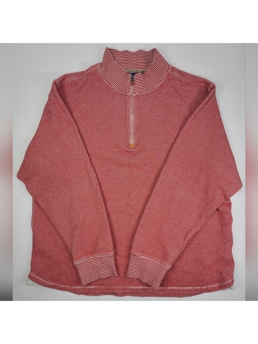 Robert Graham 1/4 Zip Pullover Red Gray Striped Thermal Sweater Mens XXL 2XL